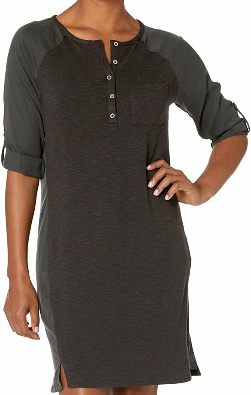 NEW prAna CHARCOAL GREY HENSLEY HENLEY SHIRT DRESS SIZE L LARGE
